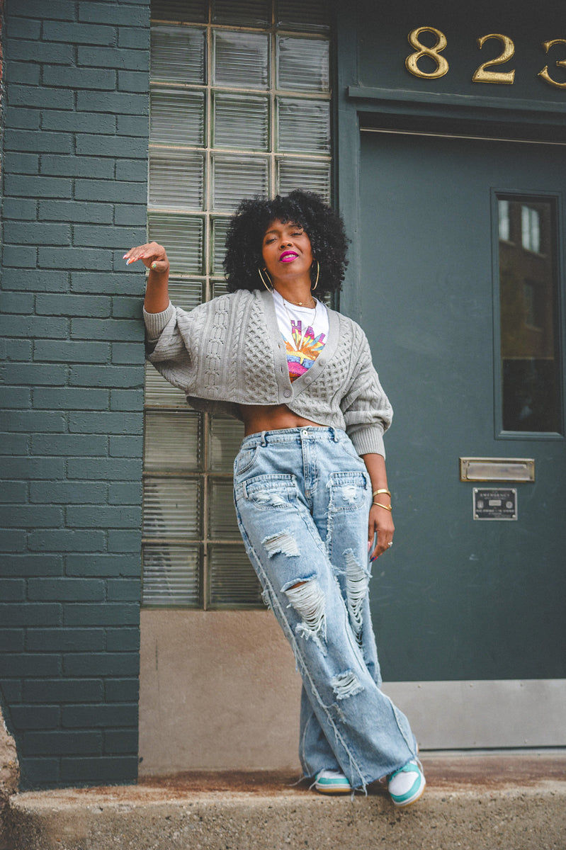 ELASTIC WAIST DISTRESSED JEANS SWEENEE