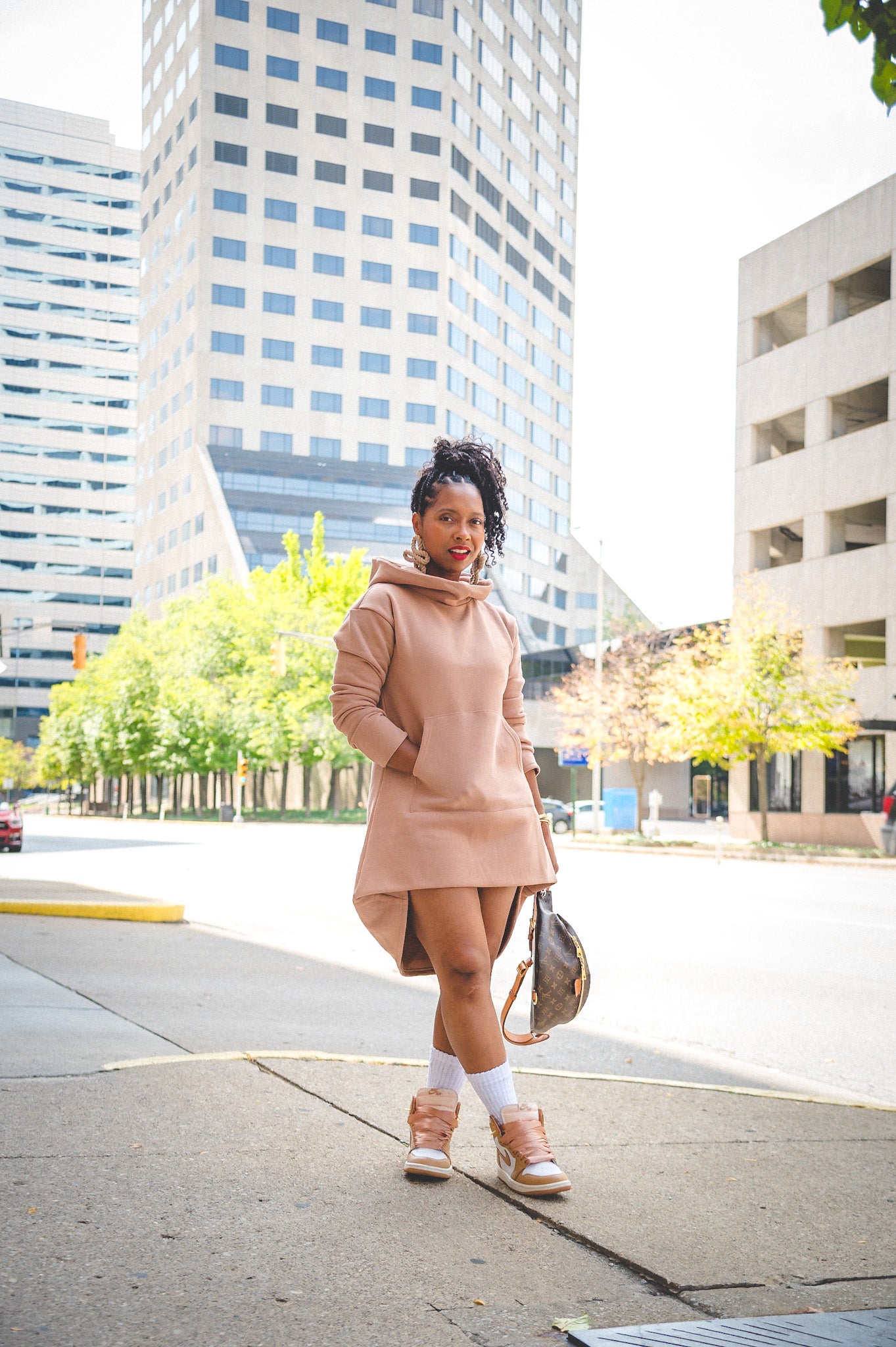 HOODIE DRESS- CAMEL OR EBONY SLATE- HIGH/LOW