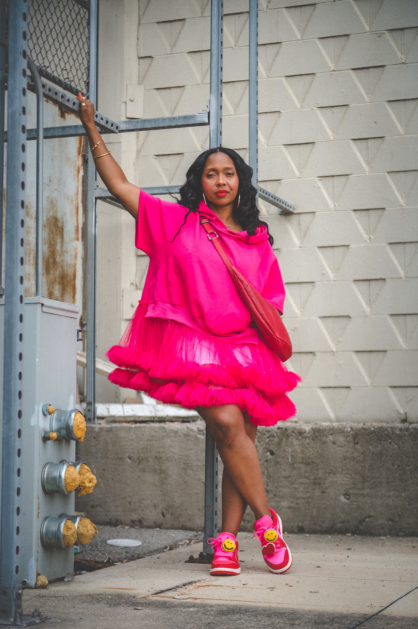 Fuchsia Hoodie Ruffle Dress