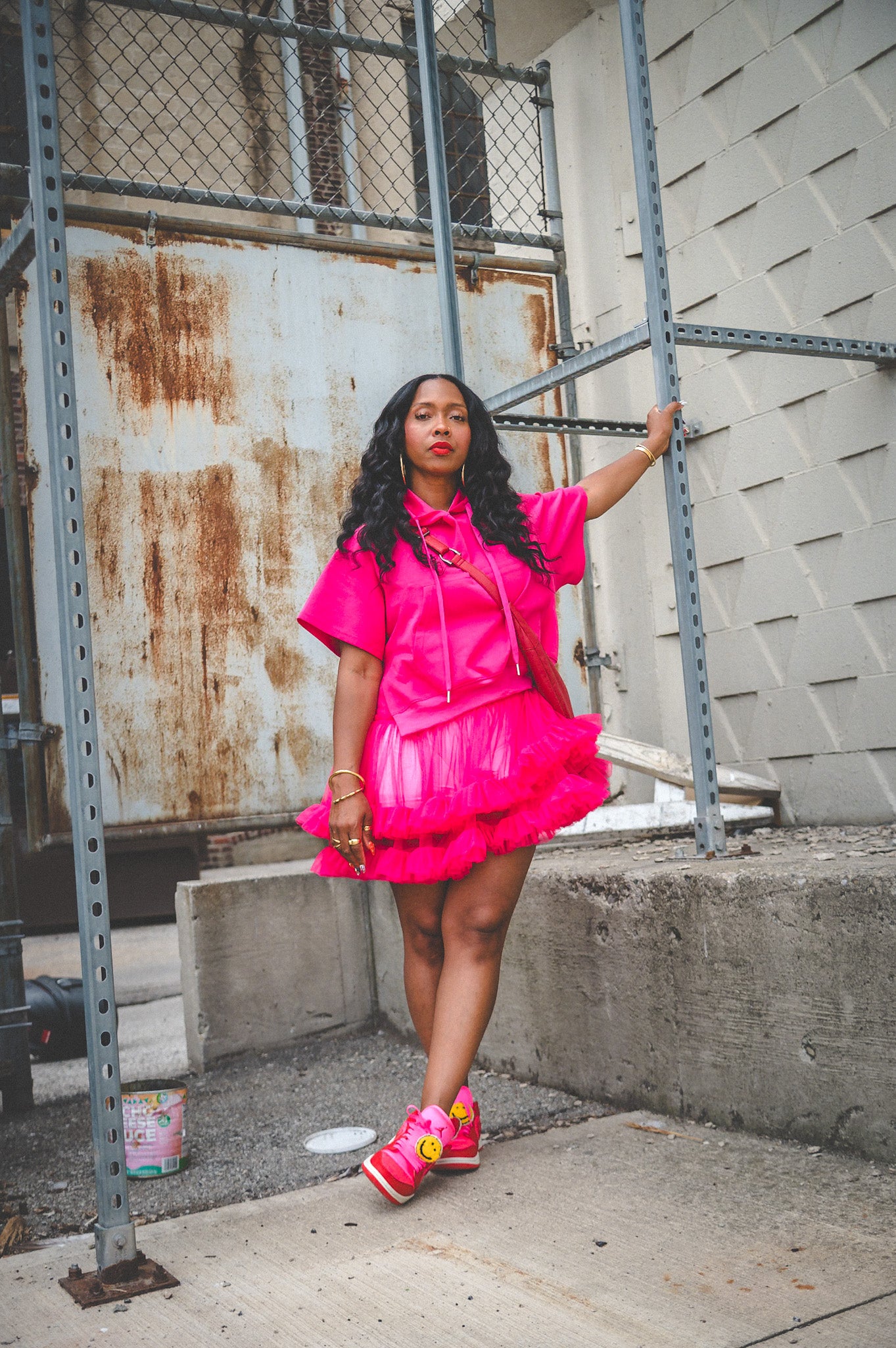 Fuchsia Hoodie Ruffle Dress