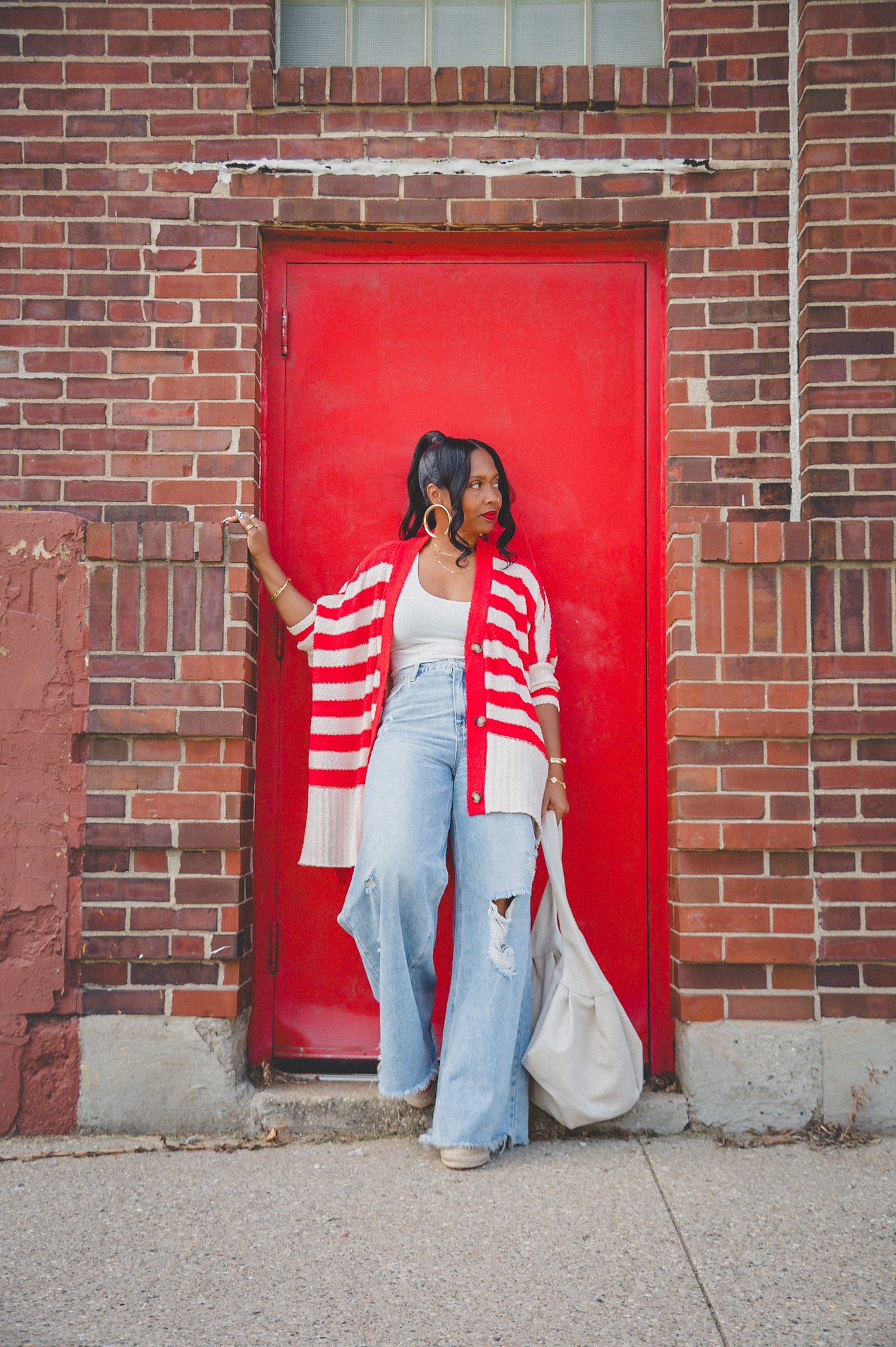 SALE-RED STRIPE CARDIGAN