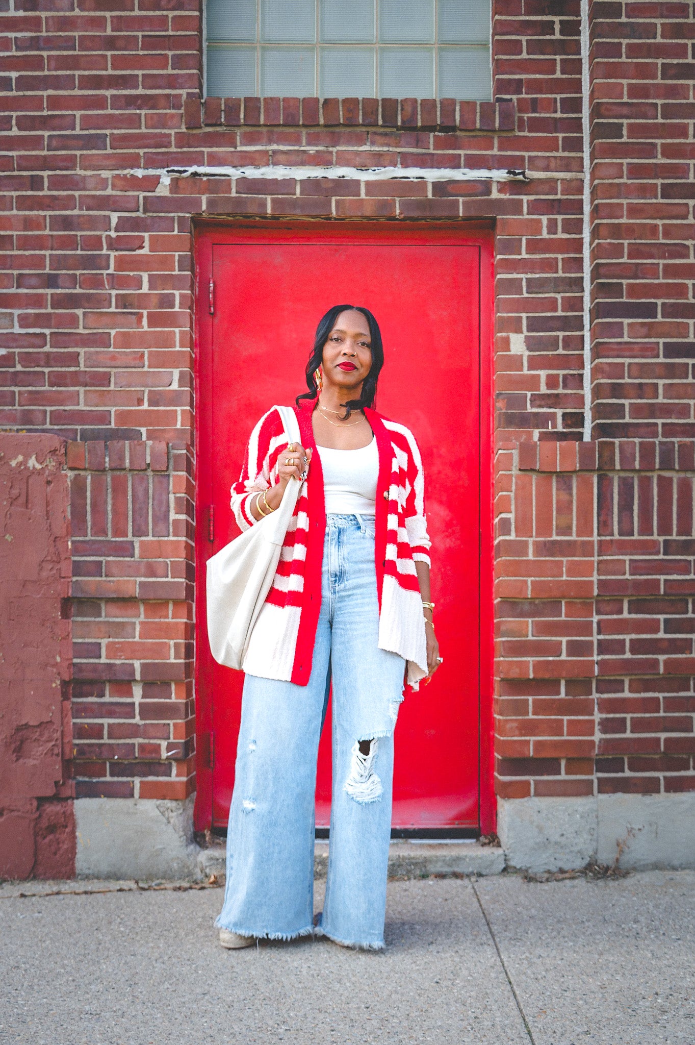 SALE-RED STRIPE CARDIGAN