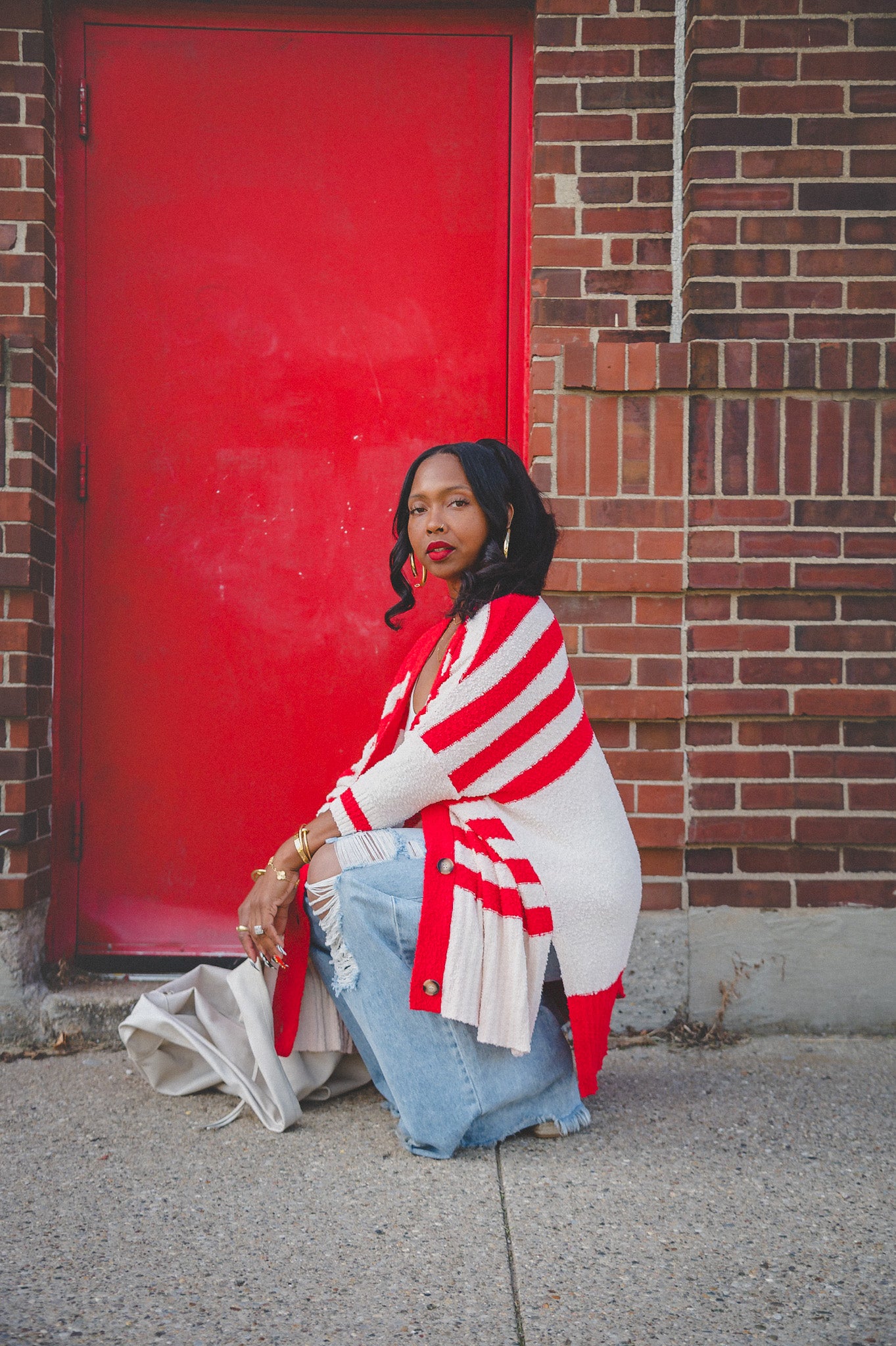 RED STRIPE CARDIGAN