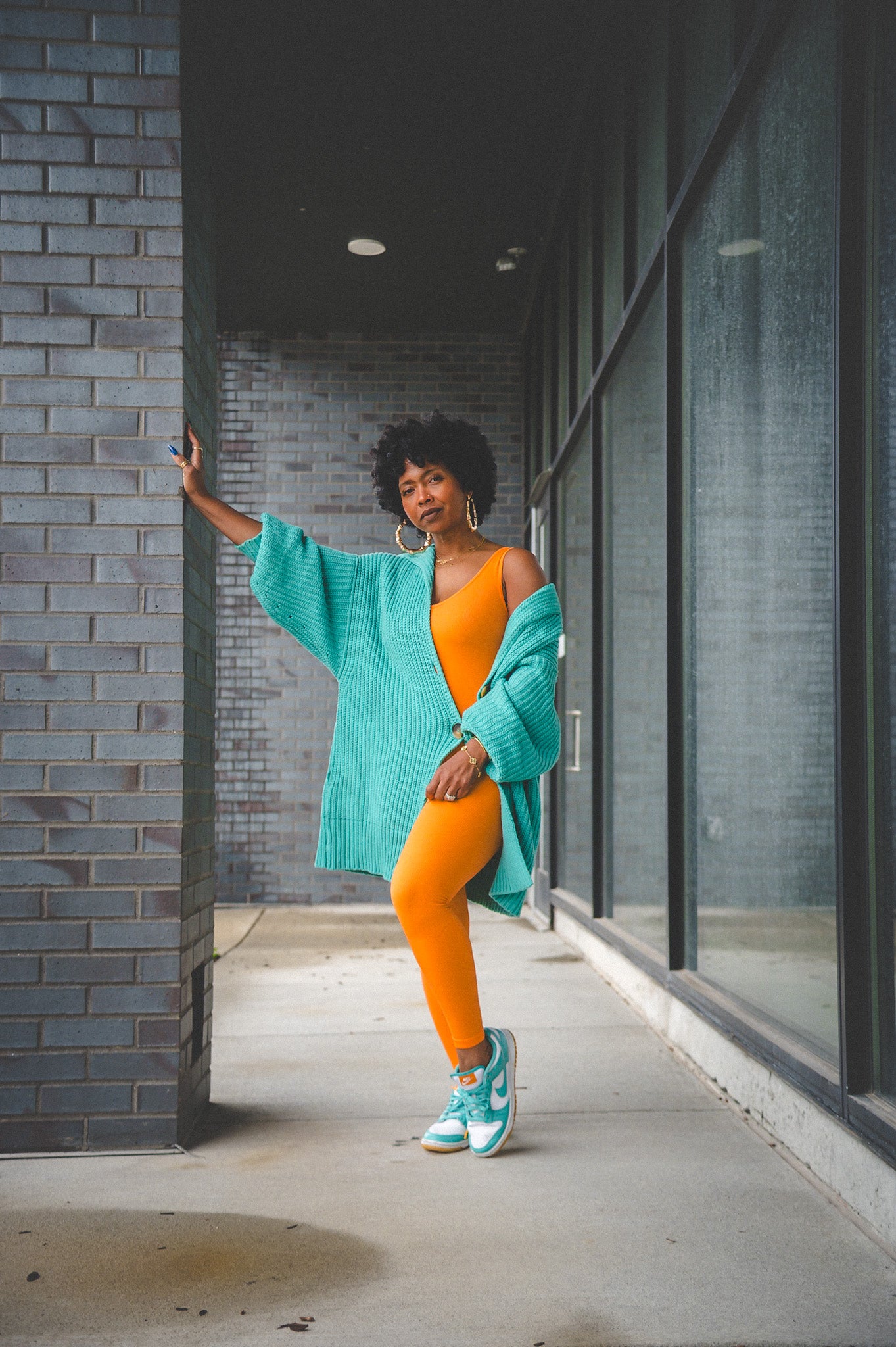 RIBBED ORANGE V-NECK SLEEVELESS JUMPSUIT