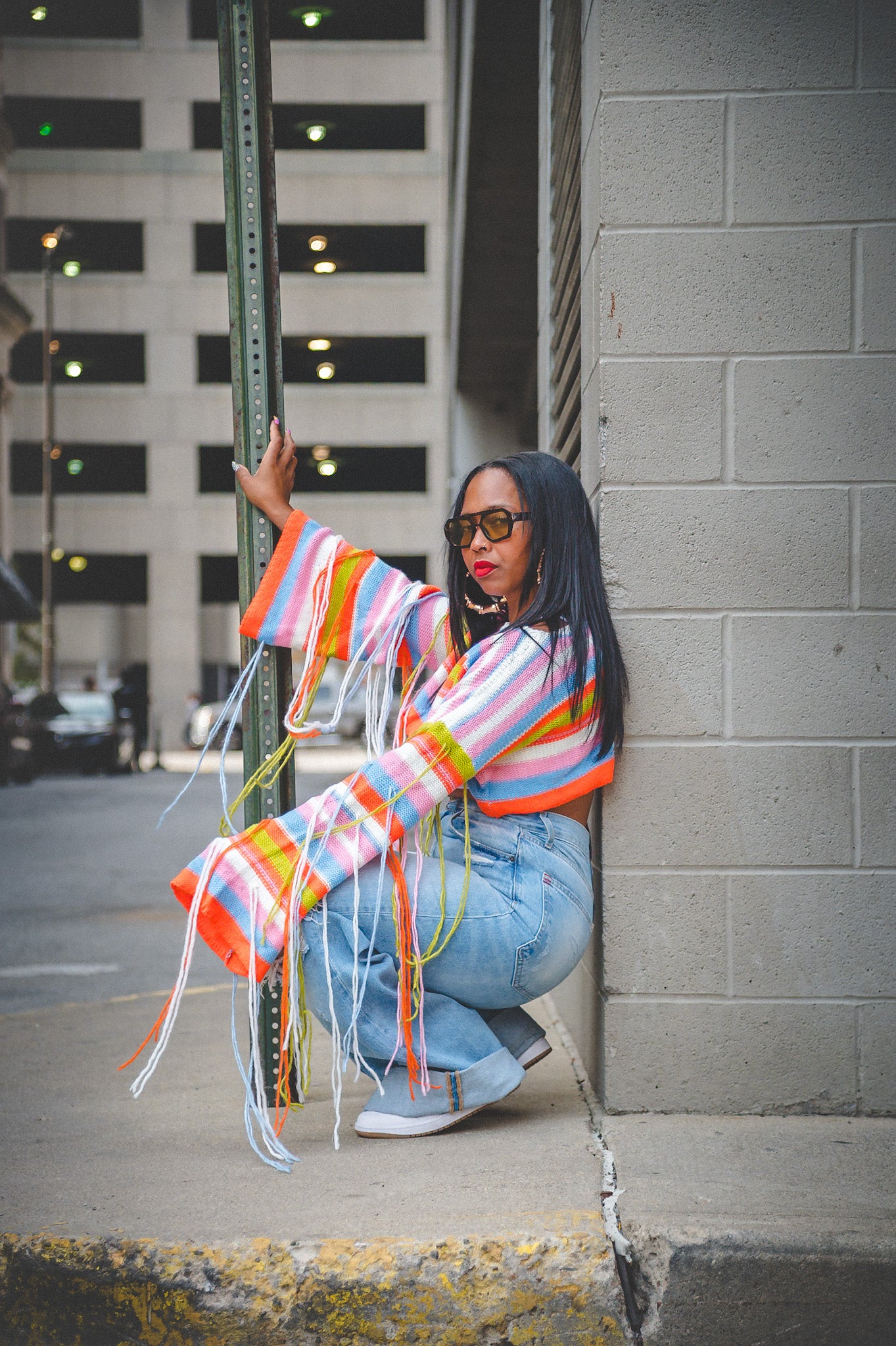 Striped Cropped Fringe Sweater
