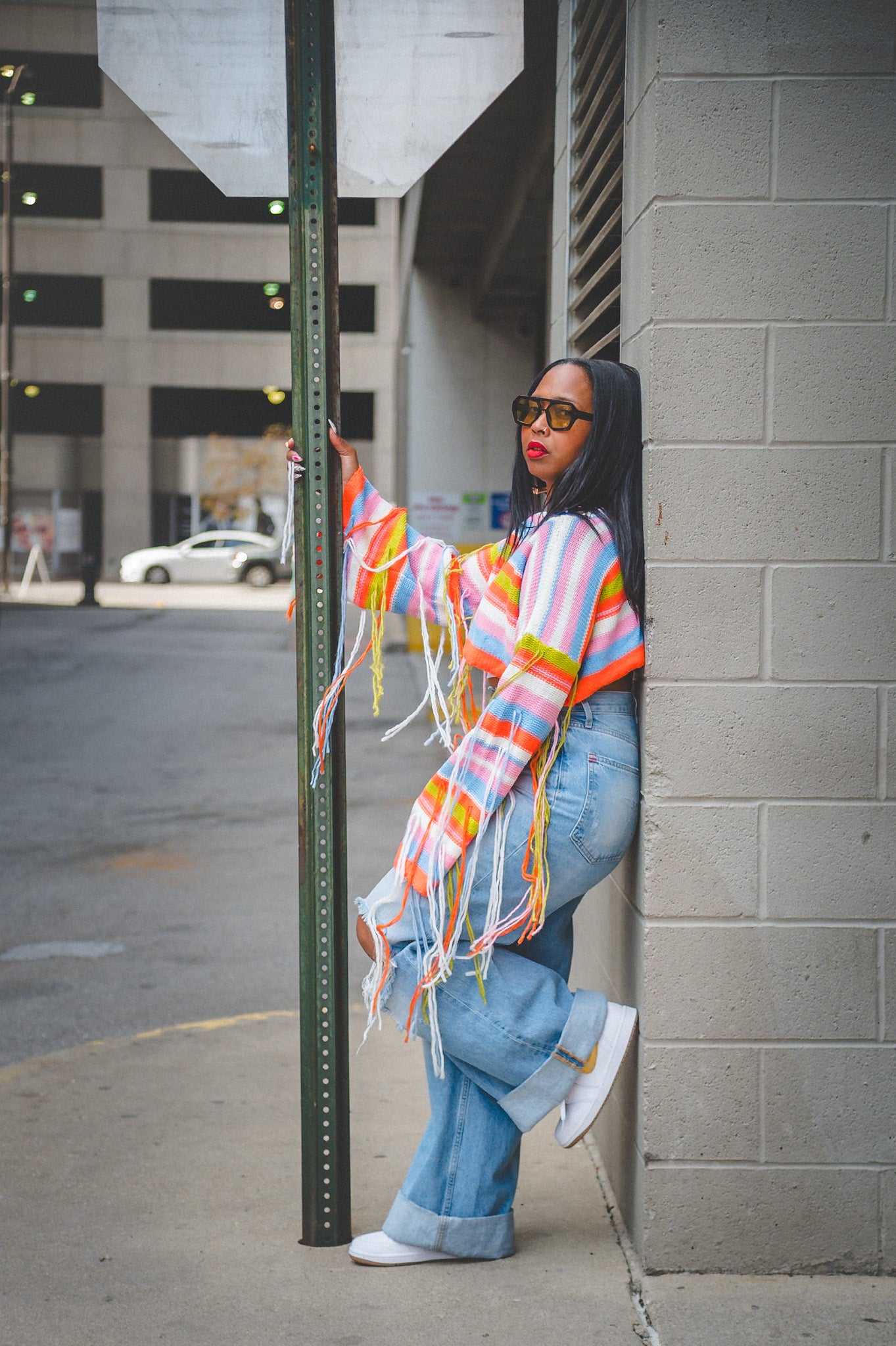 Striped Cropped Fringe Sweater