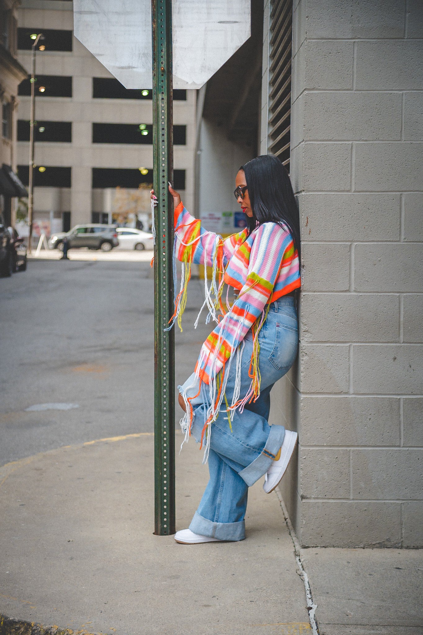 Striped Cropped Fringe Sweater