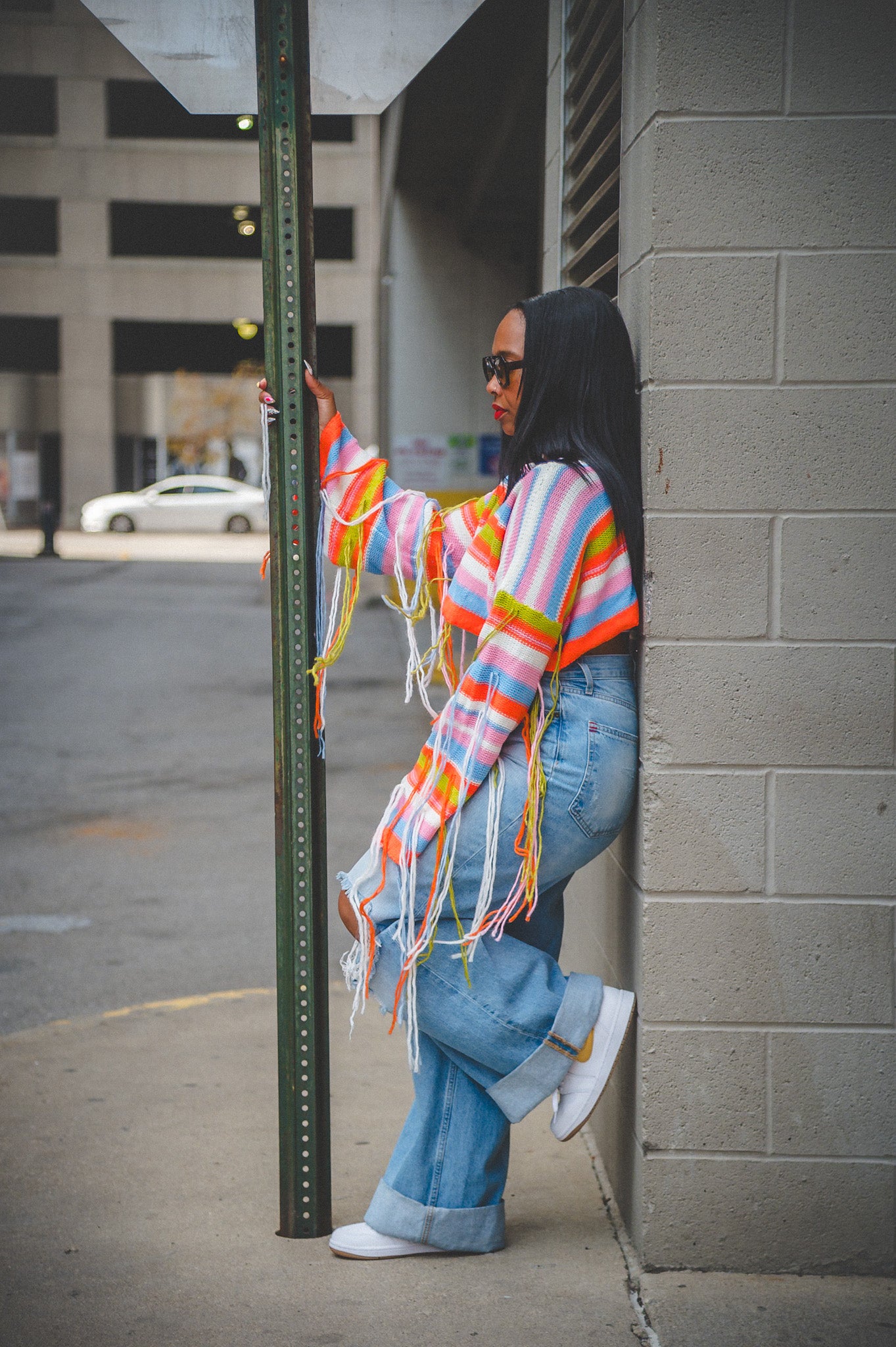 Striped Cropped Fringe Sweater