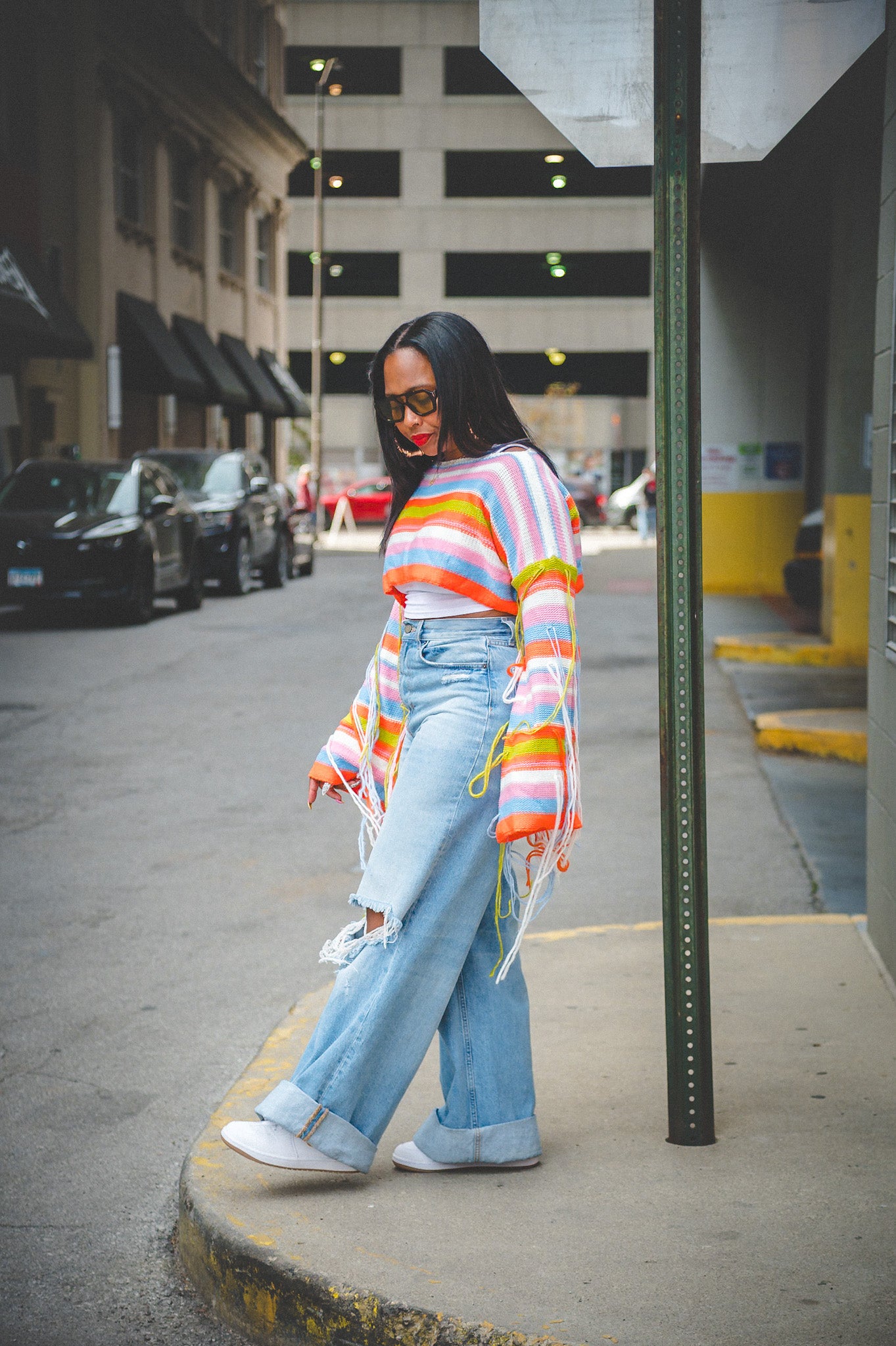 Striped Cropped Fringe Sweater