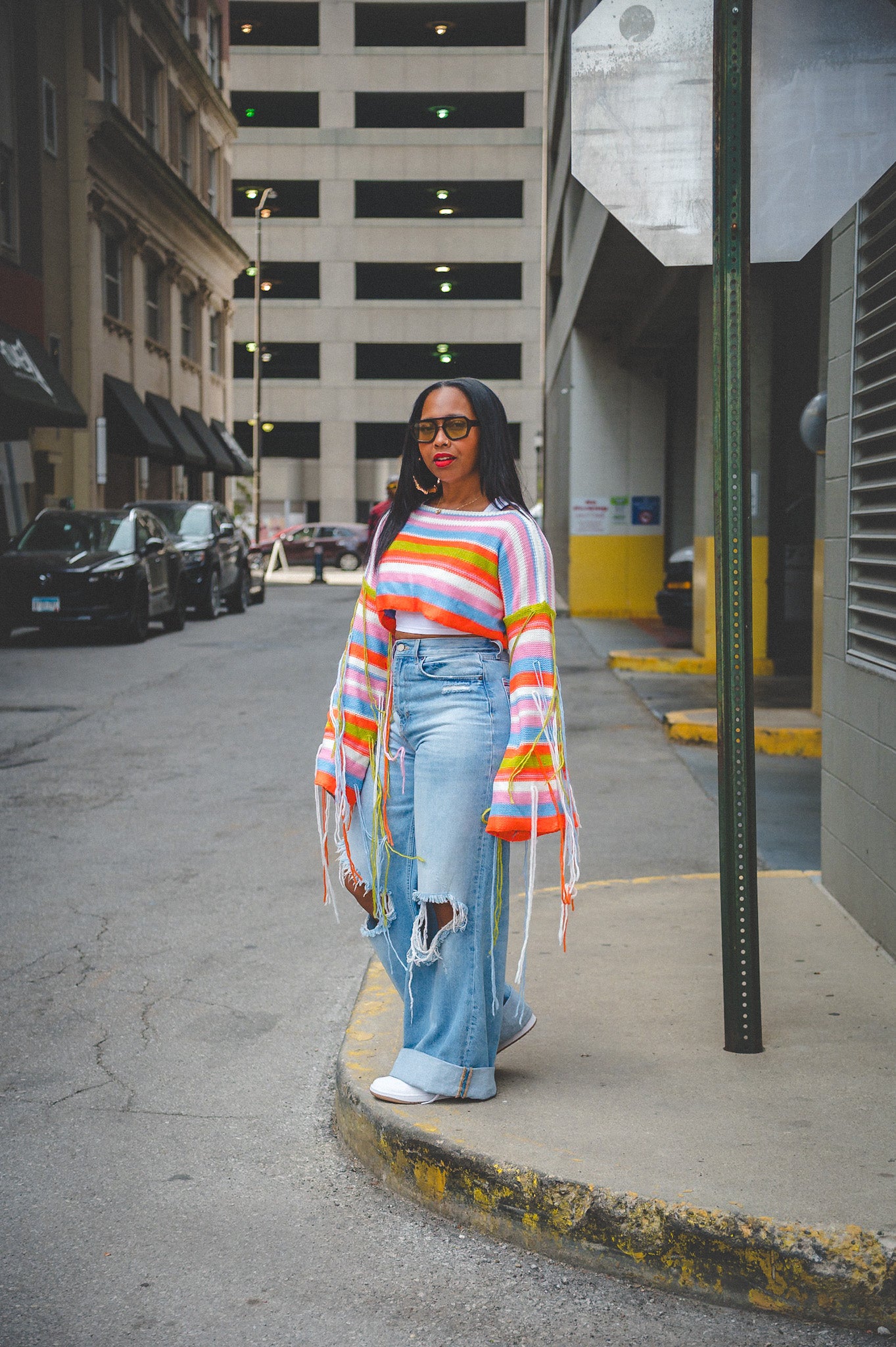 Striped Cropped Fringe Sweater