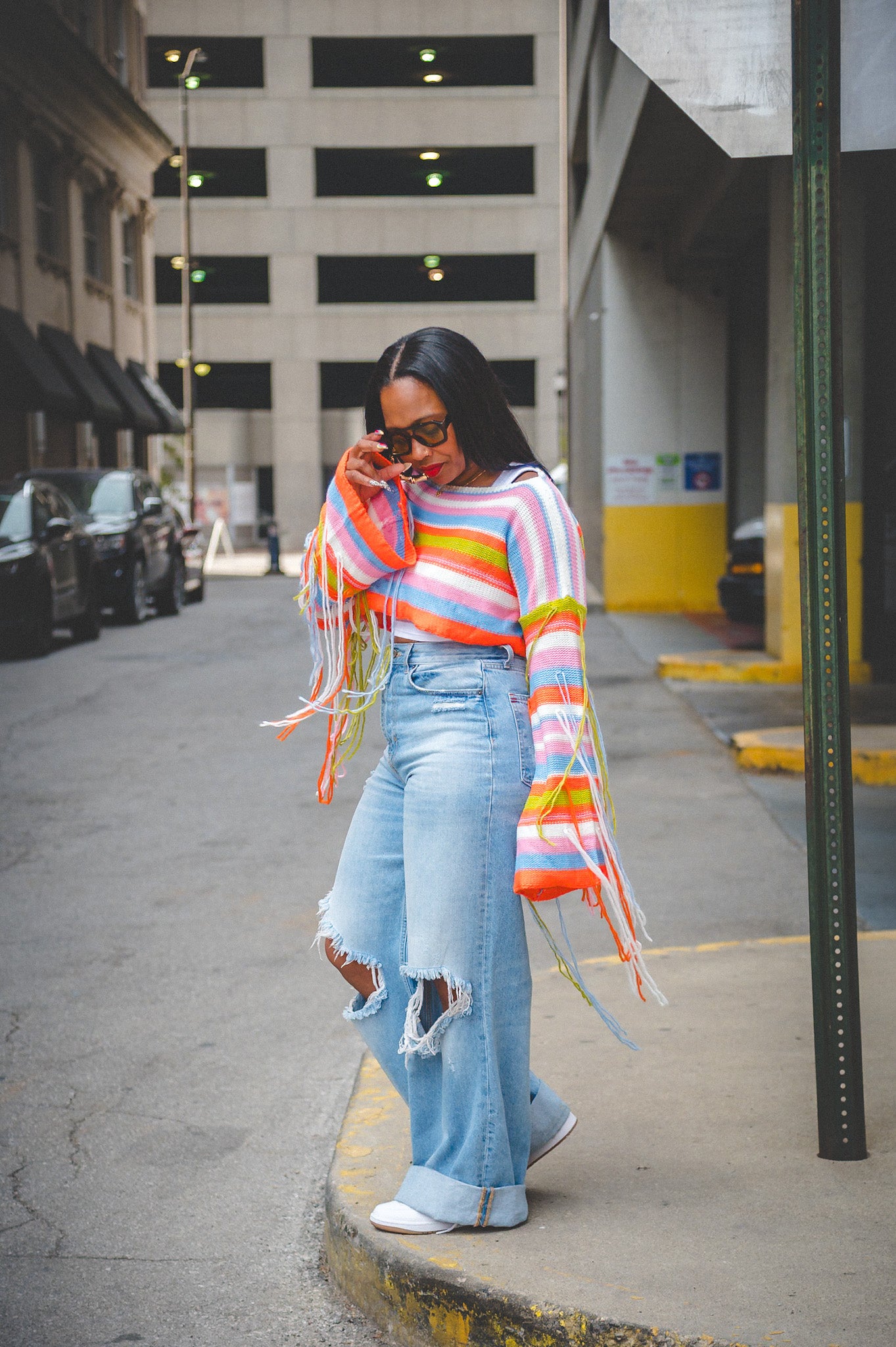 Striped Cropped Fringe Sweater