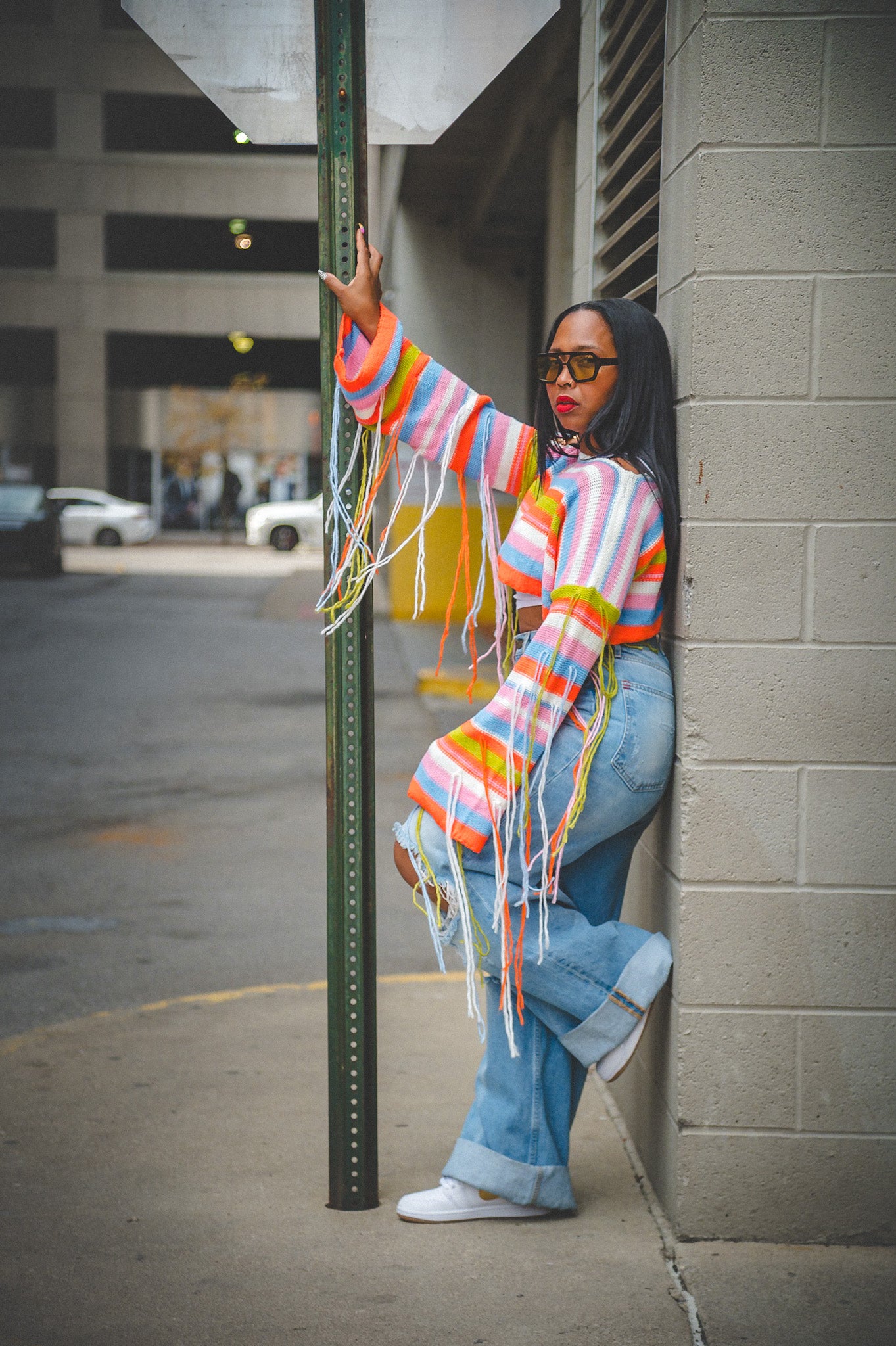 Striped Cropped Fringe Sweater