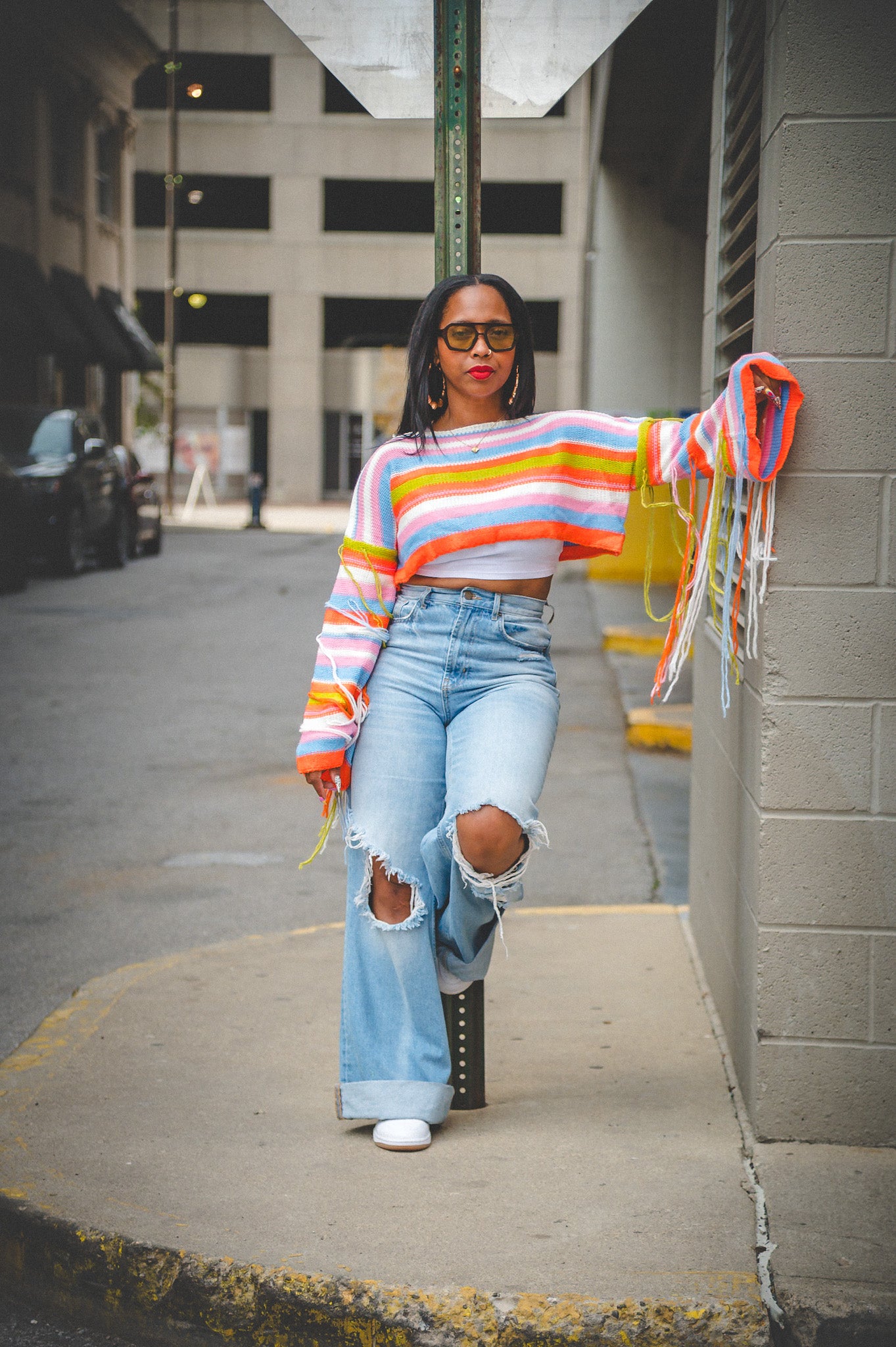 Striped Cropped Fringe Sweater