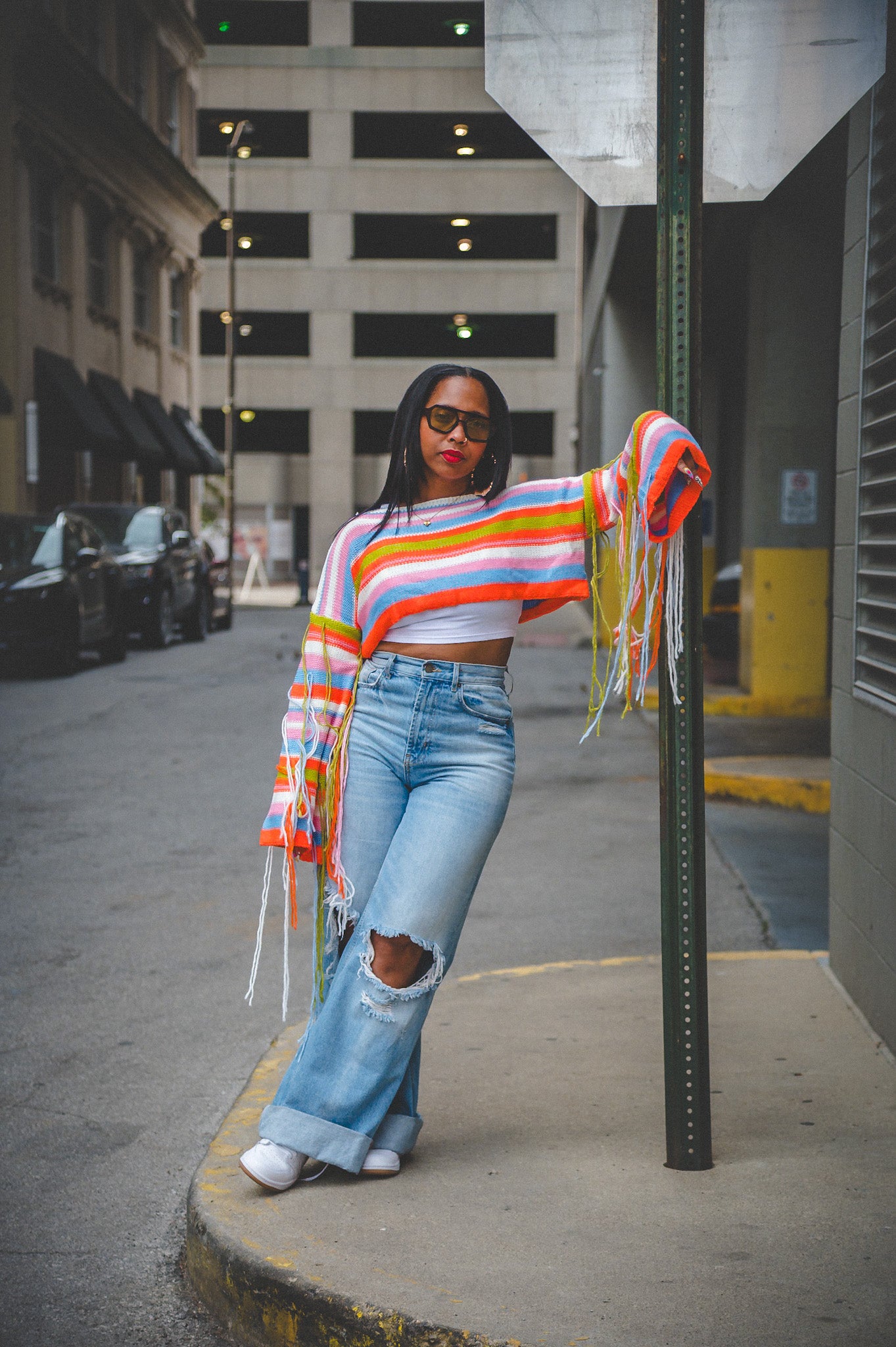 Striped Cropped Fringe Sweater