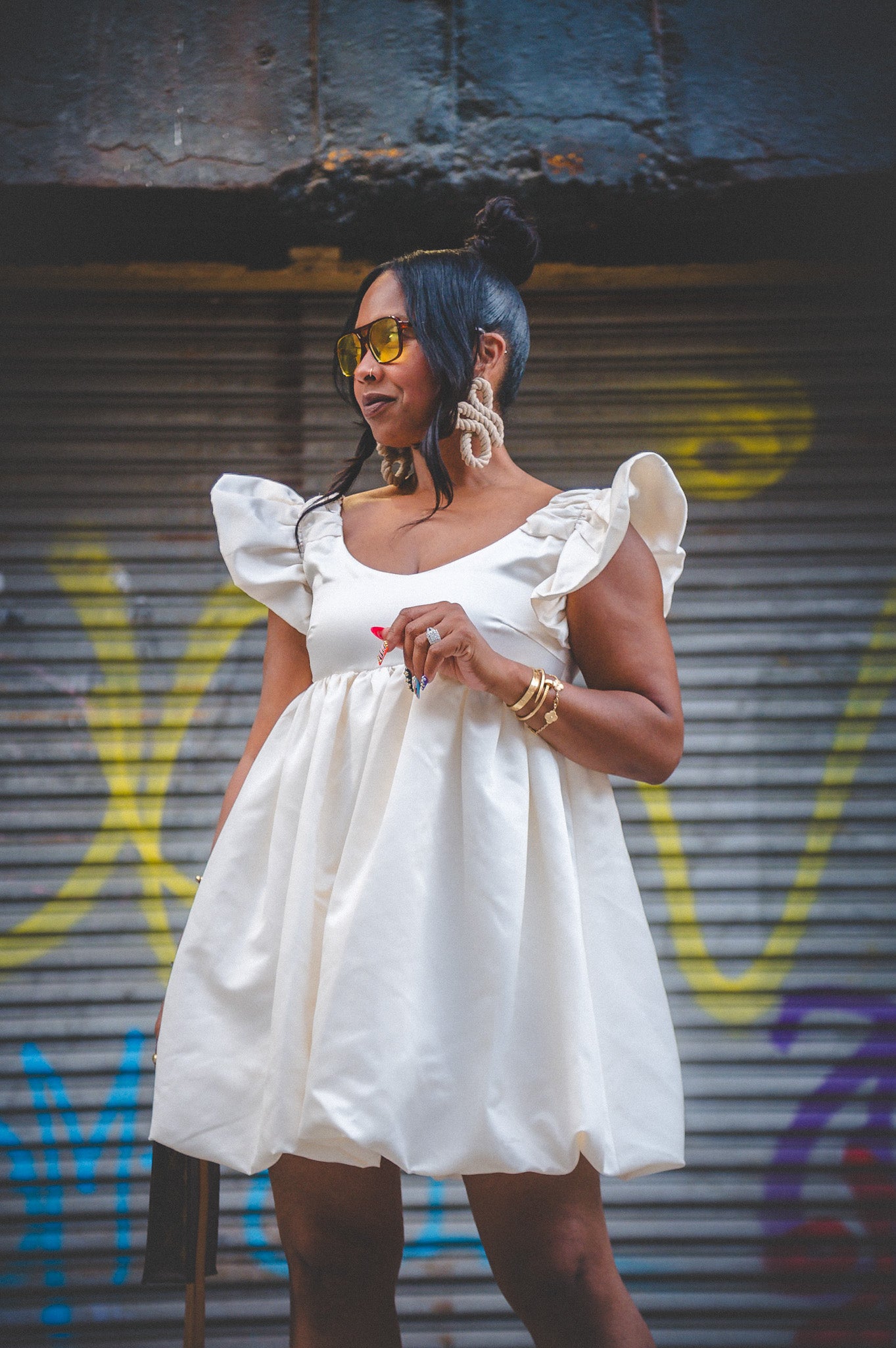 Ivory Ruffle Sleeve Bubble Dress