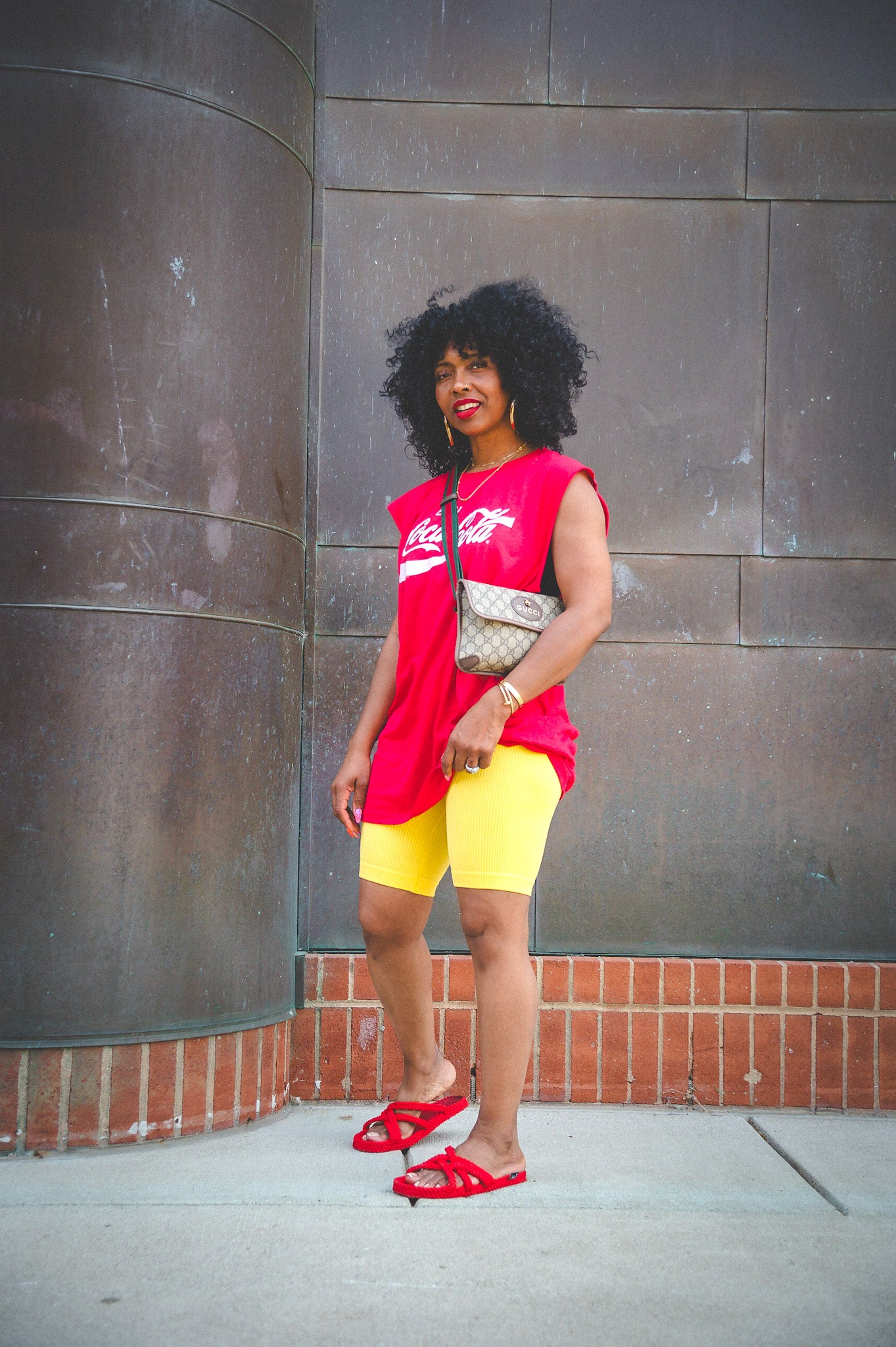 Yellow Ribbed Hi-Waist Biker Shorts