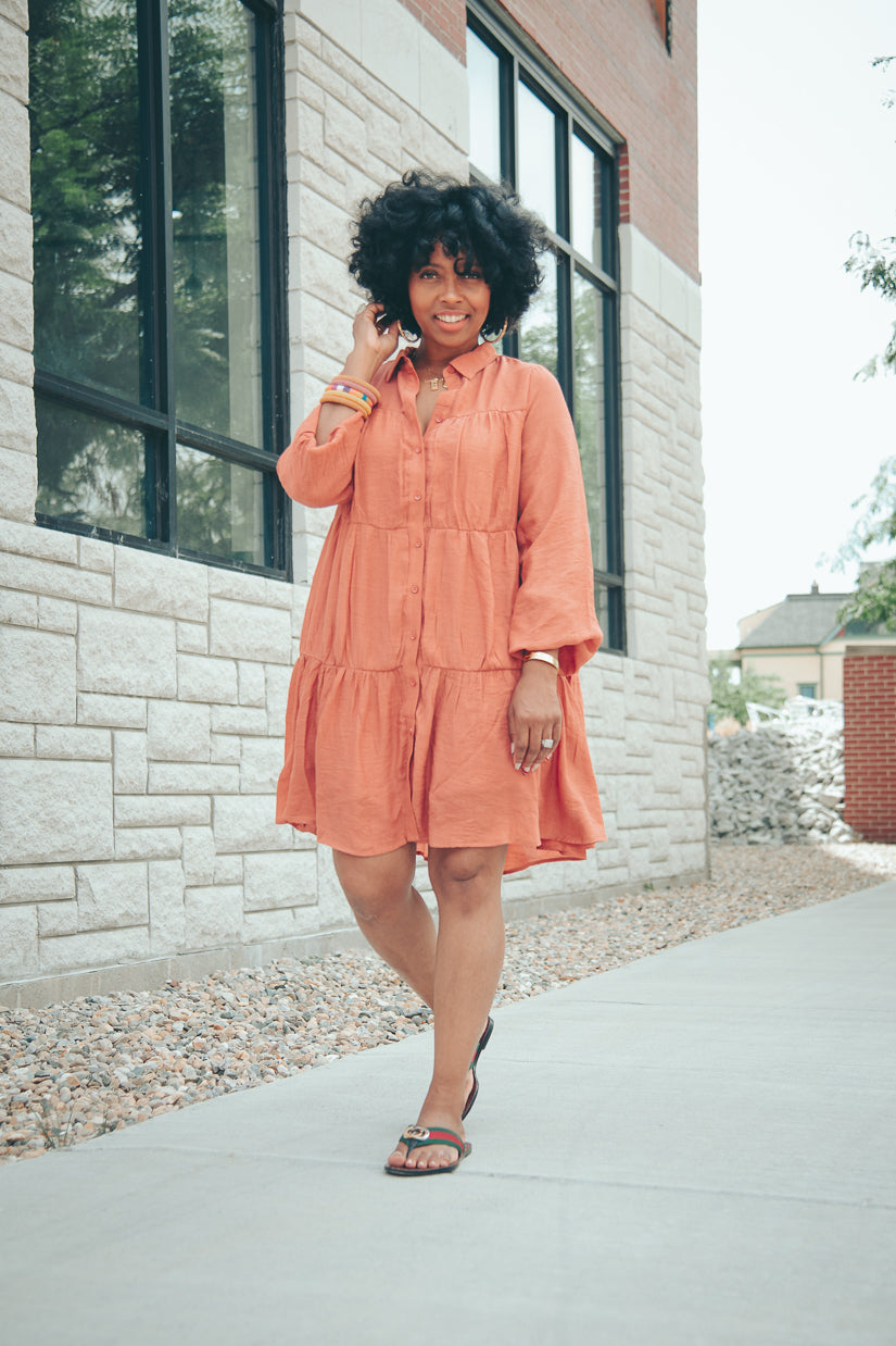 long sleeve loose fit dress Women's Solid Lapel Long Sleeve Shirt Dress