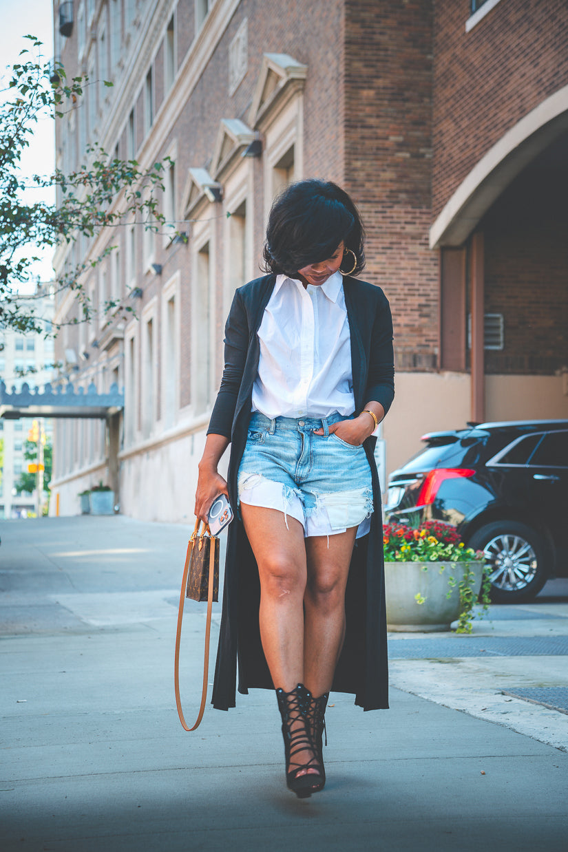 Rib Knit Black Long Cardigan