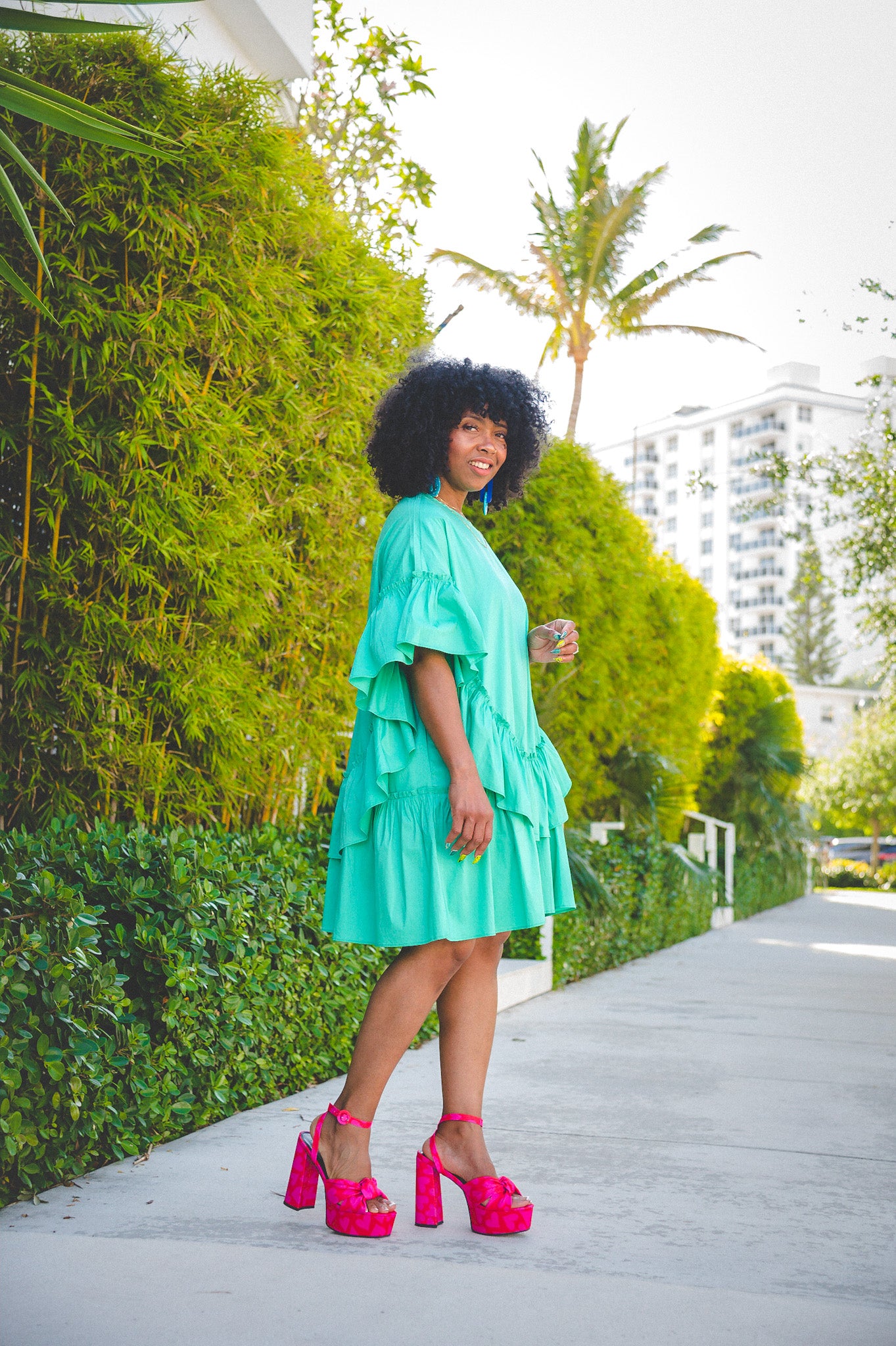 SALE-TURQUOISE RUFF DRESS – SWEENEE