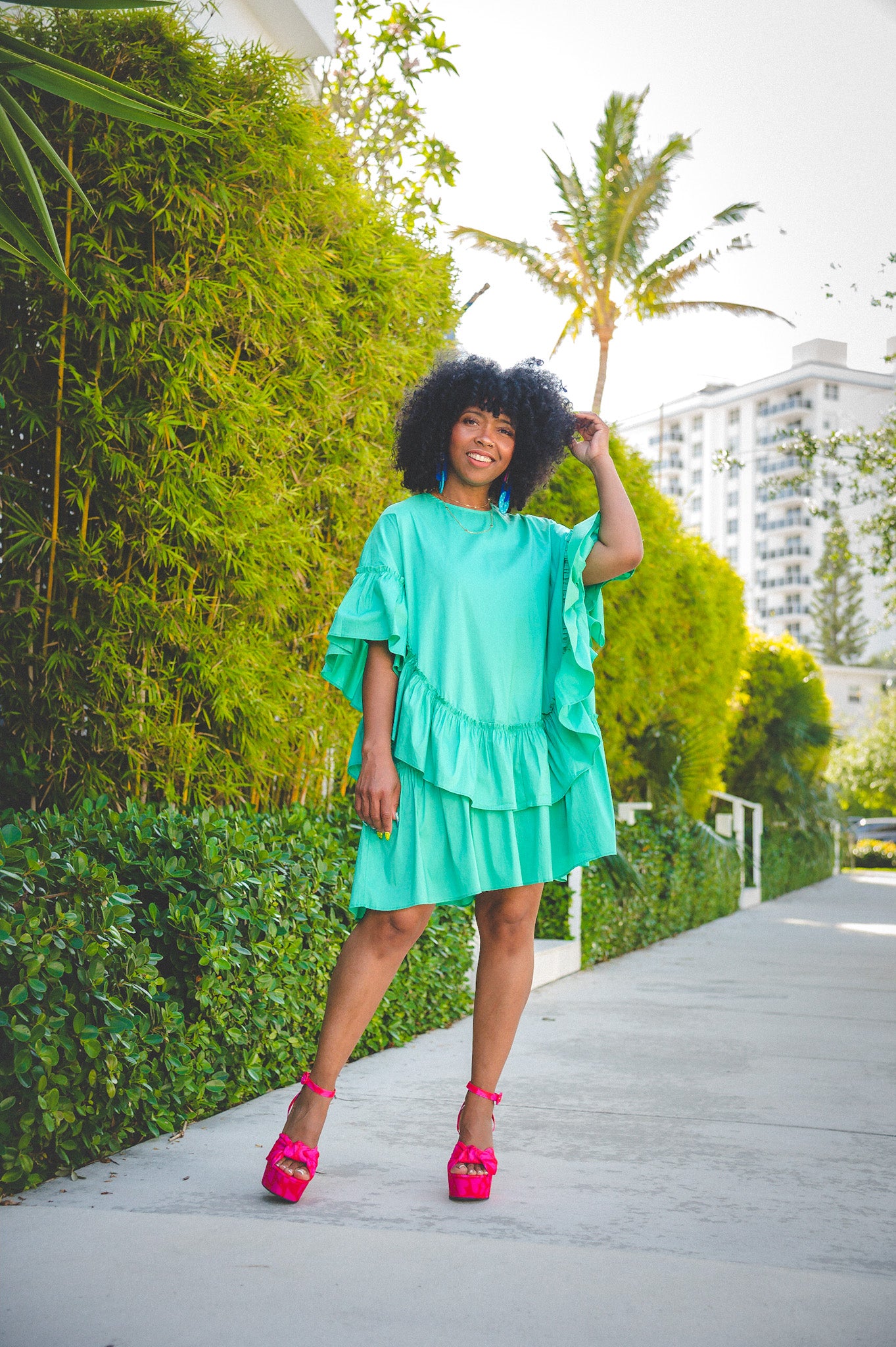 SALE-TURQUOISE RUFF DRESS – SWEENEE