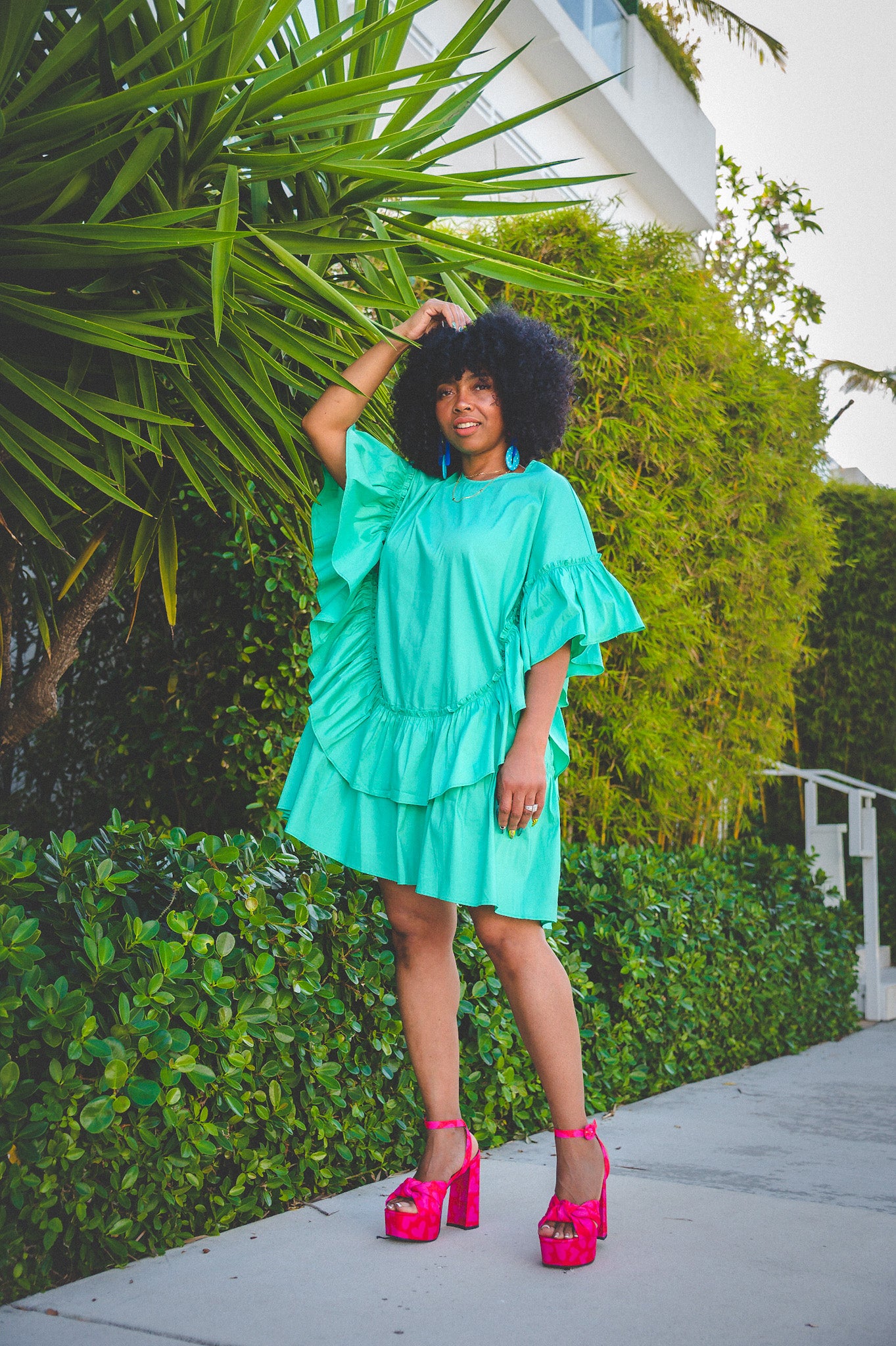 SALE-TURQUOISE RUFF DRESS – SWEENEE