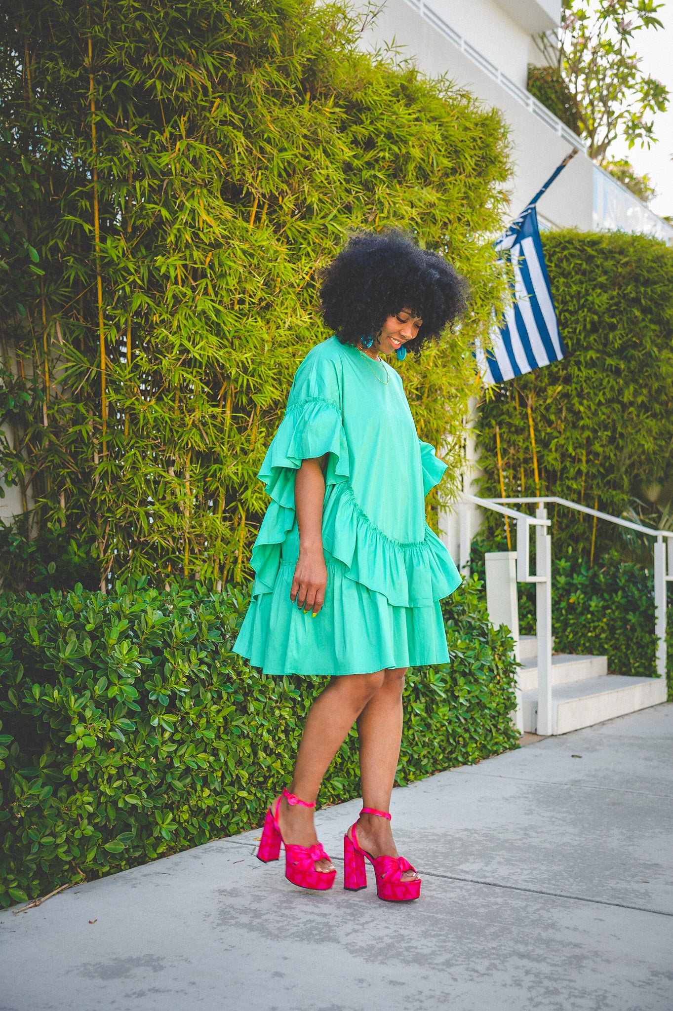 SALE-TURQUOISE RUFF DRESS – SWEENEE