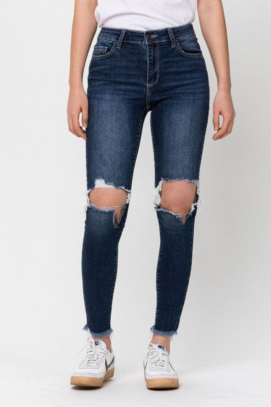 DARK MID RISE DISTRESSED JEANS- AVAILABLE UP TO SIZE 13